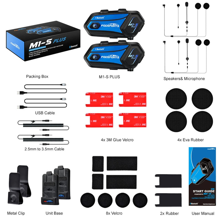 Fodsports M1-S Plus Motorcycle Helmet Intercom Bluetooth Headset,Moto Interphone,8 Riders 2000M,FM Radio,Music Sharing.