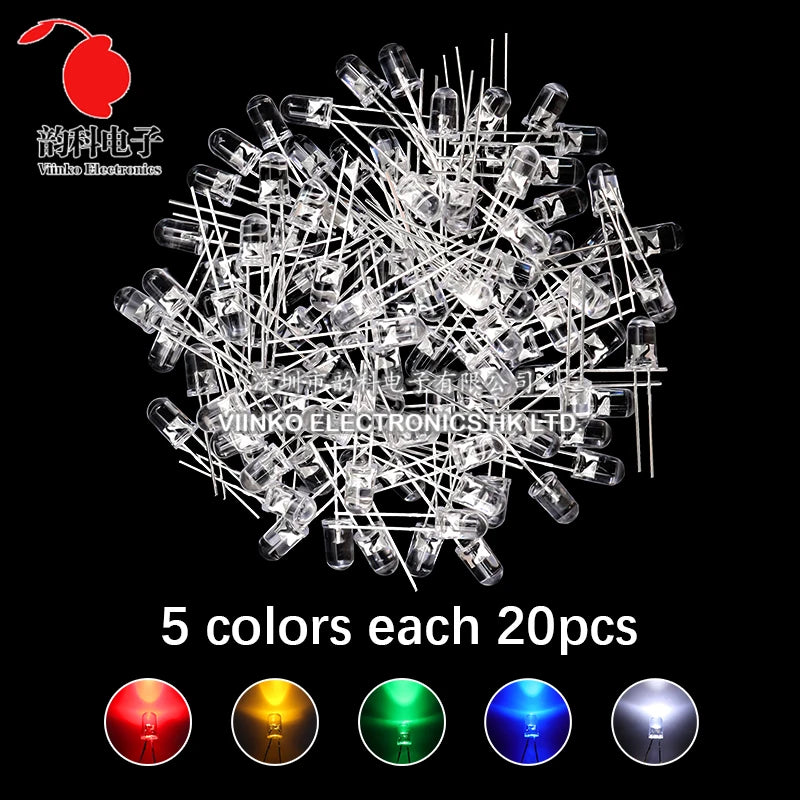 3MM 5MM Light Emitting Diodes Electronics Kit Box F3 F5 LED Diode Assorted Kit White Green Red Blue Yellow Orange
