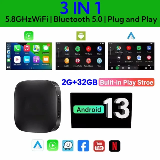Android 13 Carplay AI Box Wireless Carplay Android Auto WiFi Support Netflix Youtube For Nissan VW Toyota Mazda Hyundai Ford MG