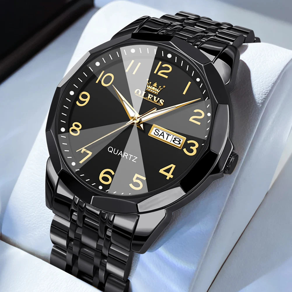 OLEVS Men's Watches Causal Fashion Original Quartz Watch for Man Waterproof Stainless Steel Luminous Date Week Trend Dress Reloj