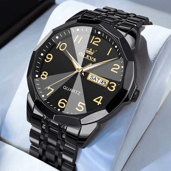 OLEVS Men's Watches Causal Fashion Original Quartz Watch for Man Waterproof Stainless Steel Luminous Date Week Trend Dress Reloj