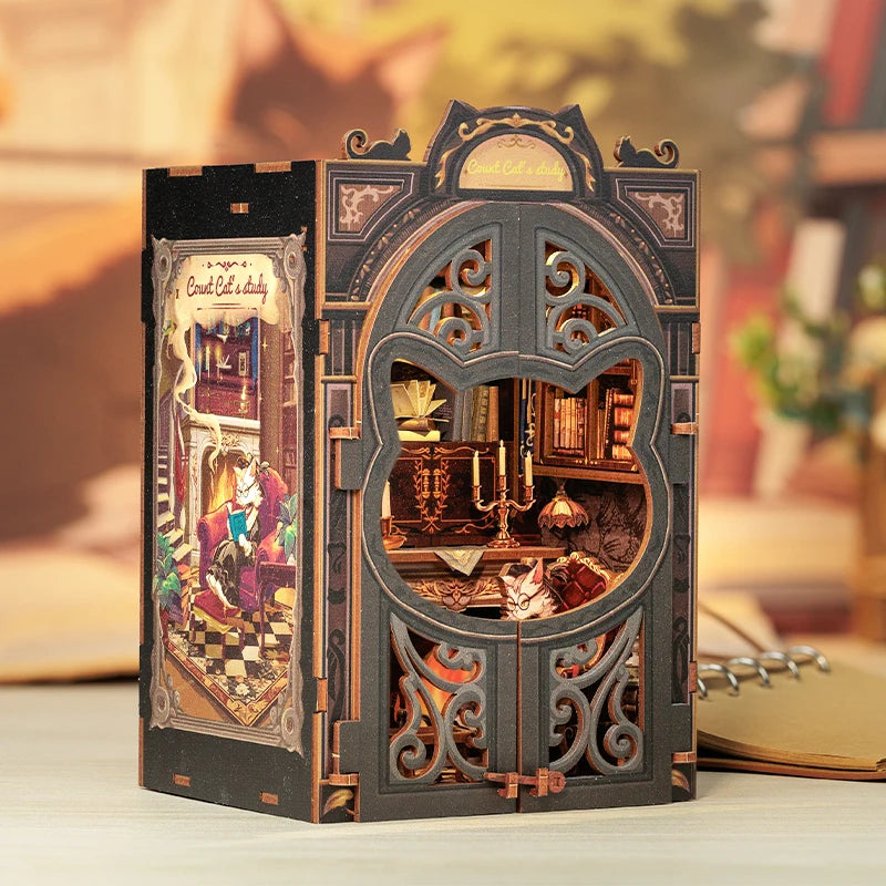 CUTEBEE Bookstore Book Nook with Light DIY Miniature Wooden Dollhouse for Decor Gift Bookshelf Insert Kit 3D Puzzle