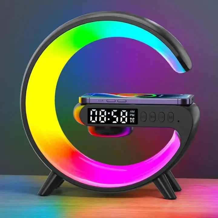 Multifunction RGB Light Bluetooth Speaker Alarm Clock 15W Wireless Charger Stand Pad For iPhone Samsung Fast Charging Station