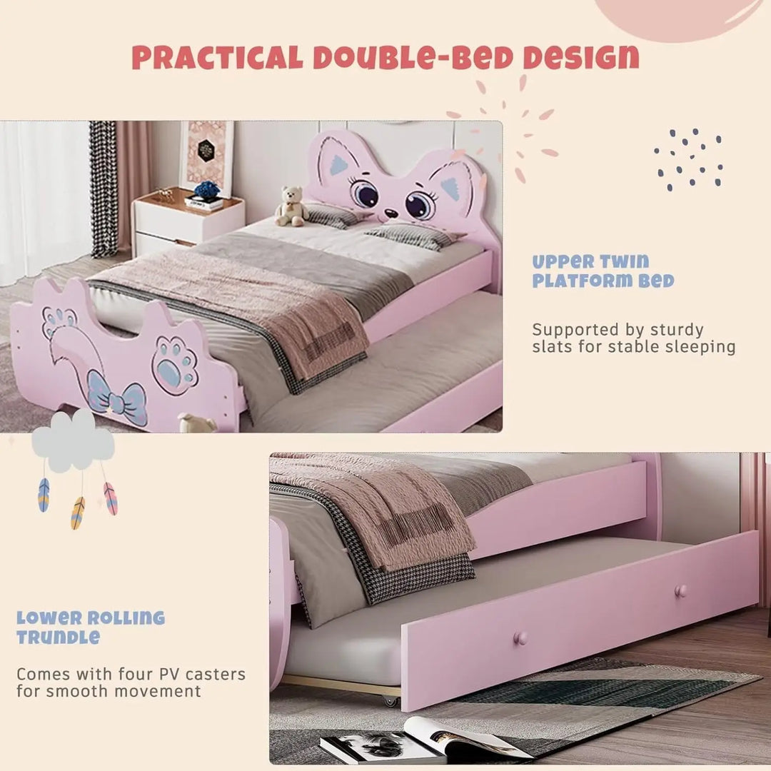 Twin Cat-Shaped Bed with Trundle