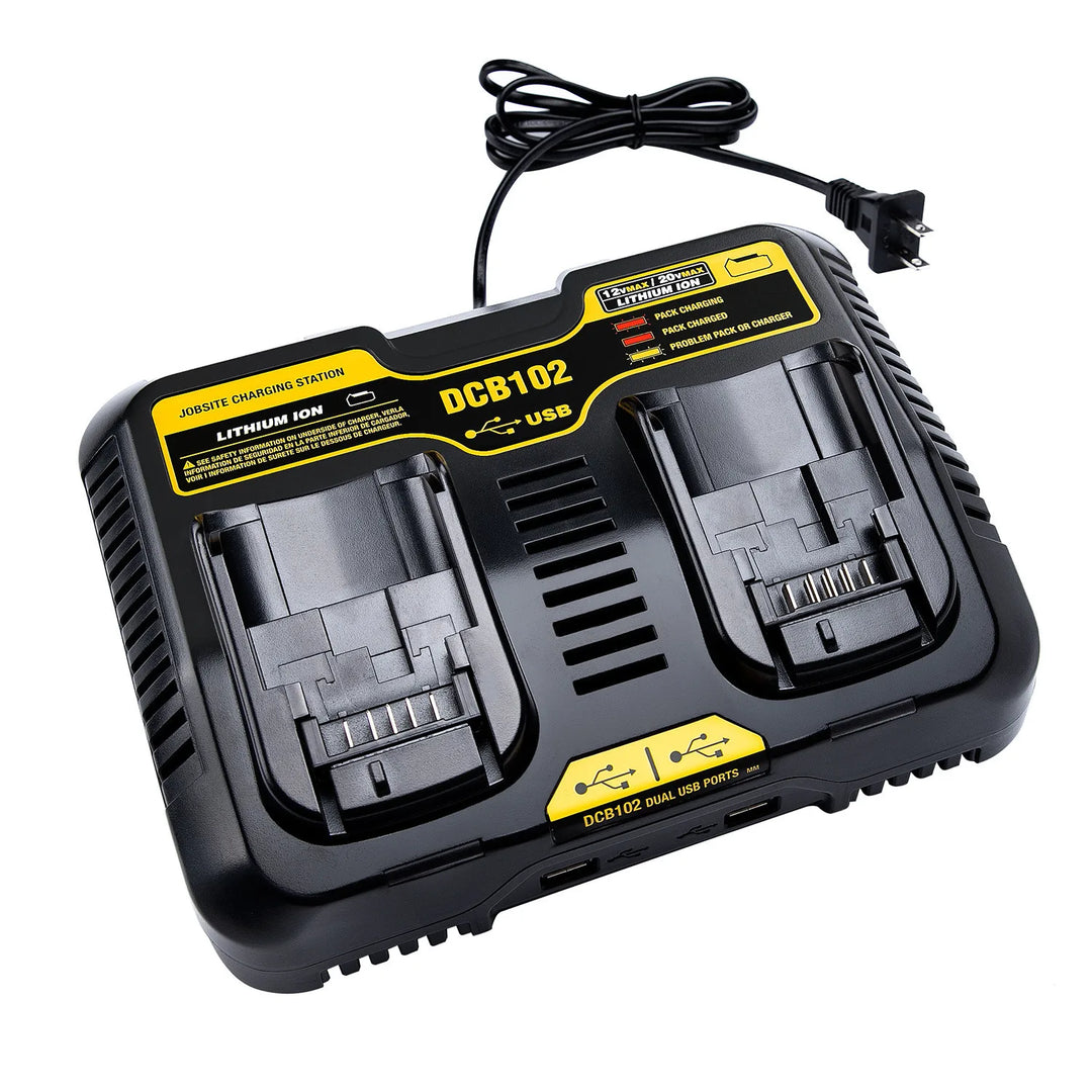 DCB102 DCB118 DCB112 Li-ion Battery Double Charging Dual USB Ports Charger For DeWalt 12V 14.4V 18V 20V DCB101 DCB200 DCB201