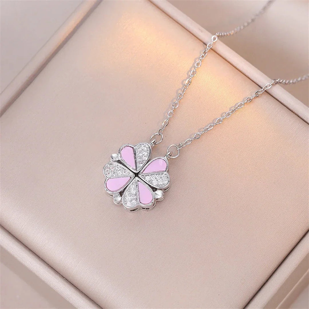 Fashion Retro Lucky Four Leaf Clover Women Necklace Gothic Love Heart Pendant Choke Chain Necklace Stainless Steel Jewelry Gift