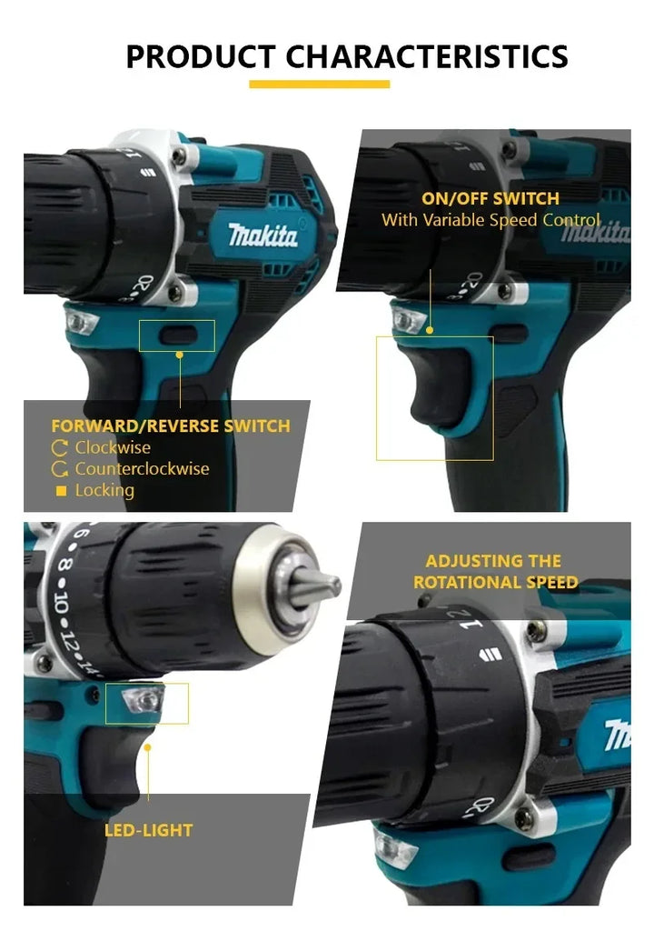 Makita DDF487 18V Screwdriver Cordless Percussion Drill Electric Variable Speed Brushless Motor Impact Power Tools Power Drill
