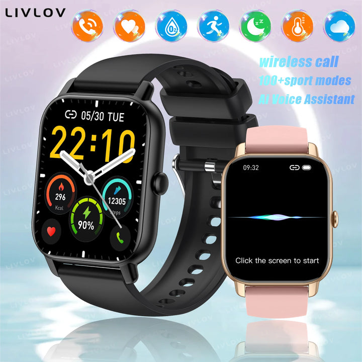AI Voice Assistant Smart Watch for Men/Women, 1.85'' HD Touch Screen Fitness Trackers with Wireless Call/ IP68 Waterproof
