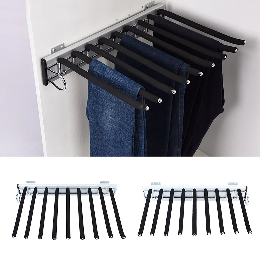 Pull Out Wardrobe Trouser Rack 9 Scarf Holder Hanger Rail Extendable Trousers Hanger Suitable for Wardrobe Depth 48cm