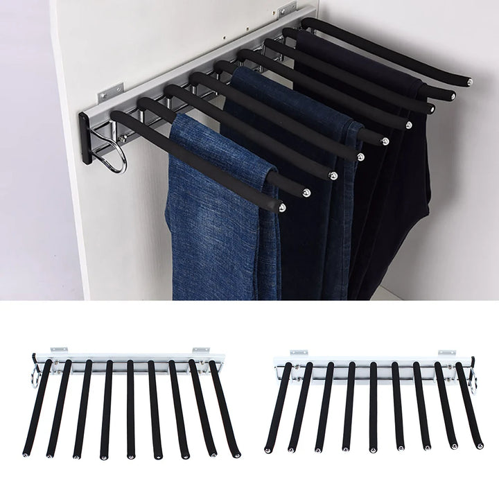 Pull Out Wardrobe Trouser Rack 9 Scarf Holder Hanger Rail Extendable Trousers Hanger Suitable for Wardrobe Depth 48cm