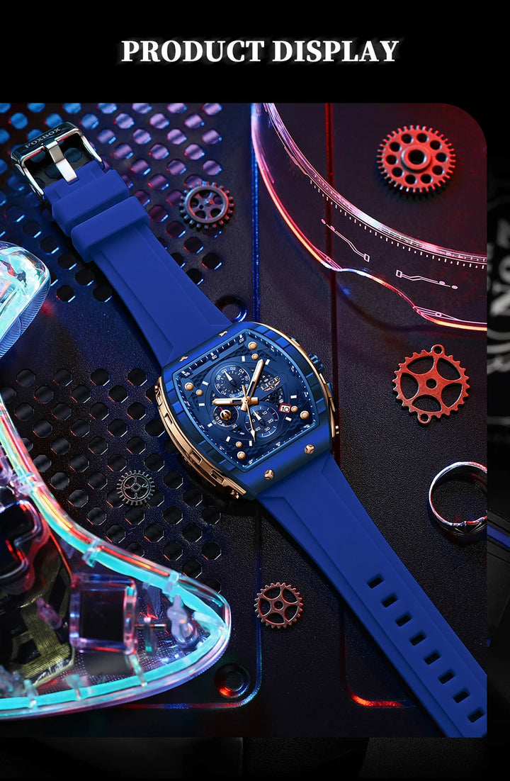 LIGE Man Watch Fashion Luxury Waterproof Silicone Strap Quartz Men's Watches Luminous Sports Auto Date Chronograph Simple Clocks