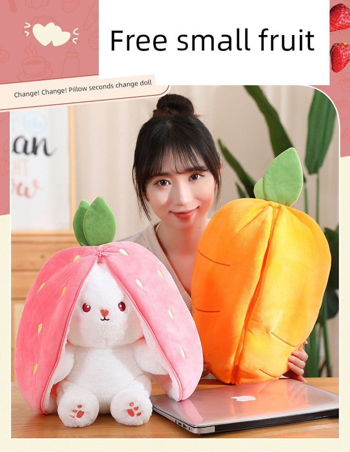 Strawberry Rabbit Doll Transformation Strawberry Rabbit Doll Zipper Plush Toy Rabbit Doll Birthday Gift for Girls Female