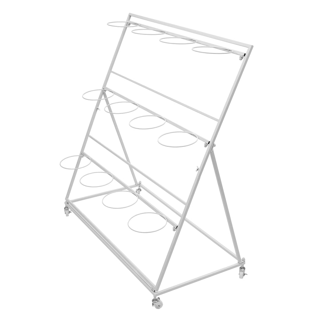 3 Layers Flower Display Stand Movable Modern Metal Plant Shelf with 12Pcs Flower Buckets & Wheels for Home Garden Patio Balcony