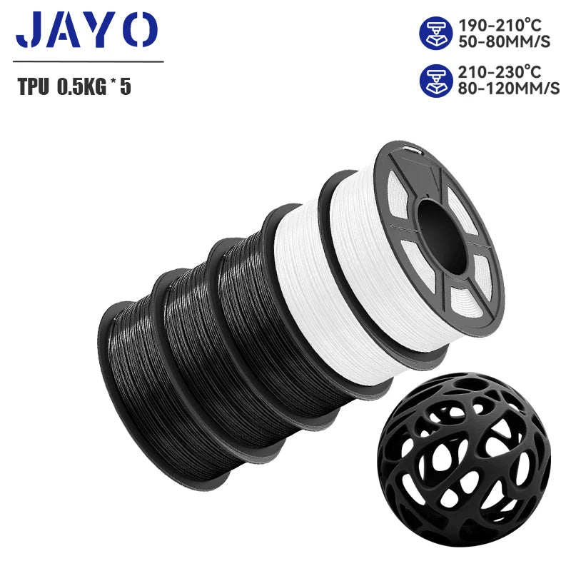 JAYO 5Rolls JAYO TPU SILK 98A 3D Filament Flexible 1.75mm+/-0.02mm 3D Printer SILK Texture Smooth High Quality New Fast Shipping