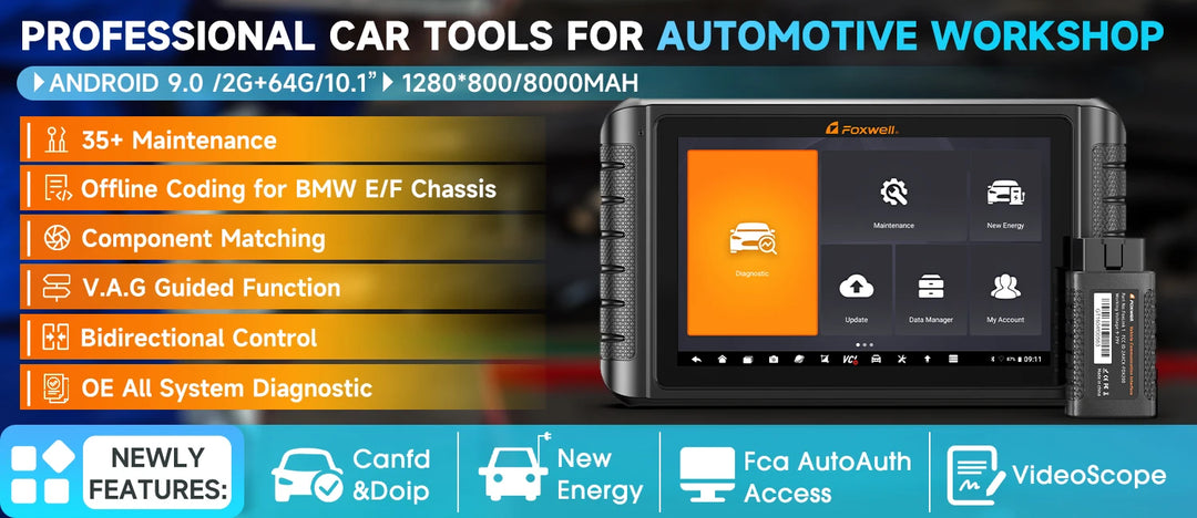 FOXWELL NT1009 10.1 inch OBD2 Car Scanner ECU Coding Active Test Guided Functions OE All System OBD2 Automotive Diagnosis Tools