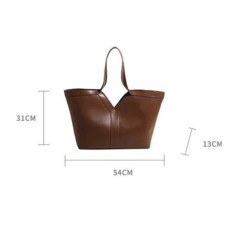 Soft Luxury Y Letter Women Shoulder Bag New Genuine Leather Fashion Large Capacity Tote Bag High-end Casual Commuting Brand Bag