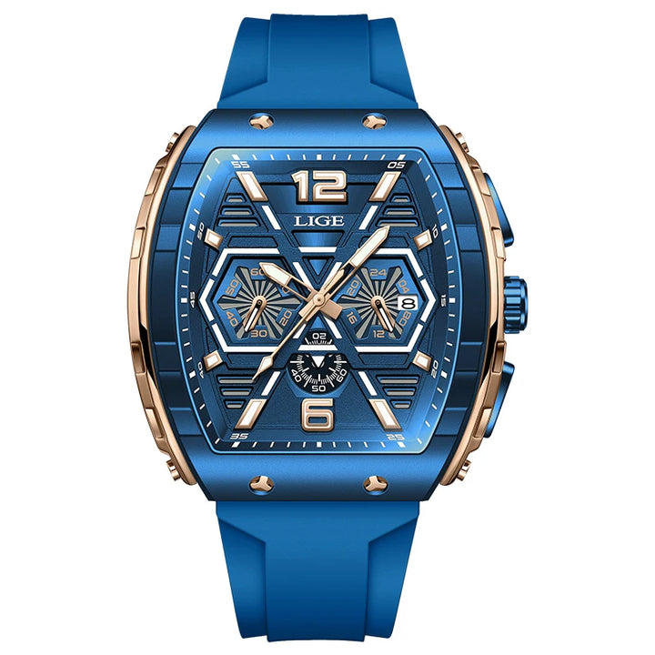 LIGE Outdoor Square Casual Sport Quartz Man Watch Top Brand Luxury Watches Fashion 50M Waterproof Auto Date Silicone Chronograph