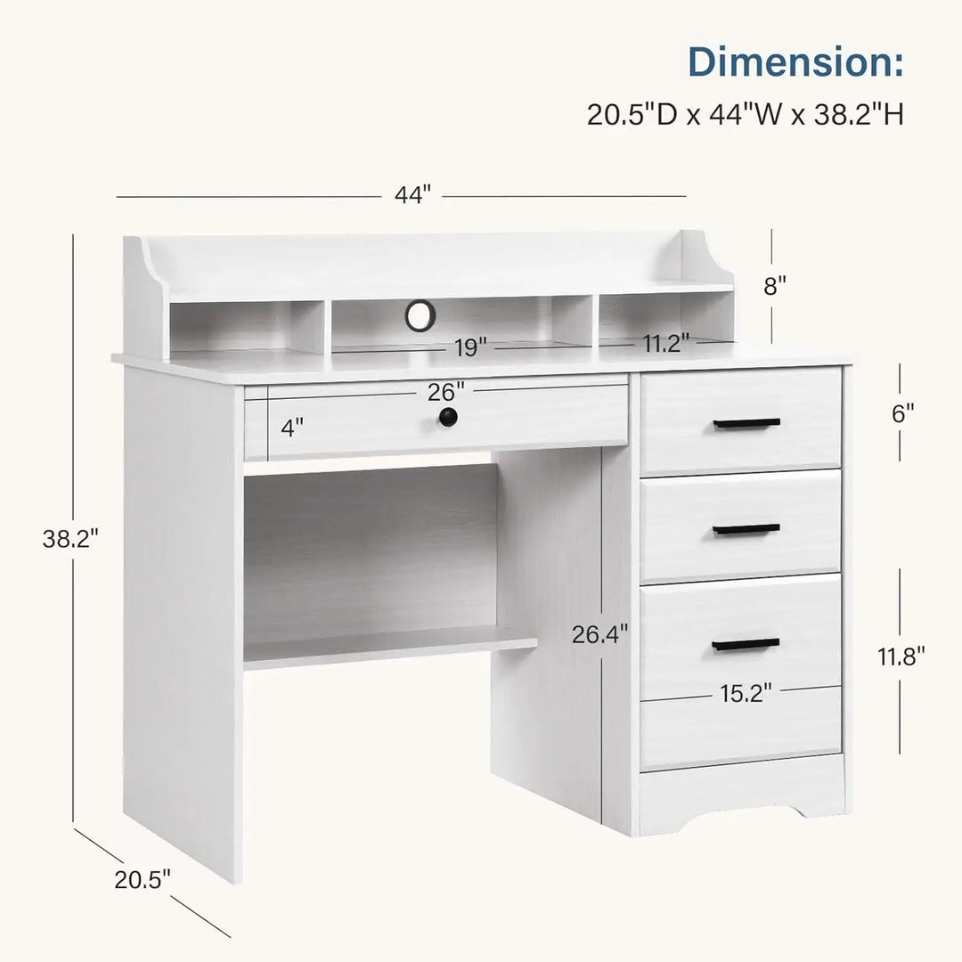 White Office Desk with 4 Drawers