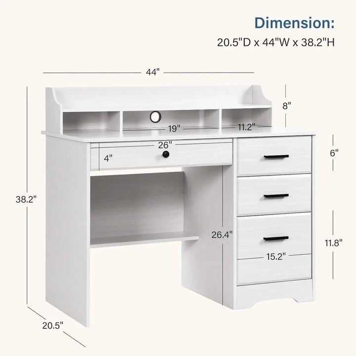 White Office Desk with 4 Drawers