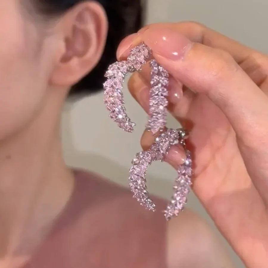 French Style Small Fragrance Pink Wheat Ear Lovehigh-end Feeling Light Luxury Zircon Earrings for Girls.