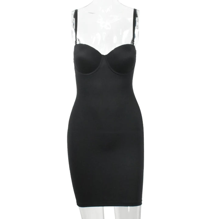 Slimming Full Length Shapewear Slips Nude Straight Tube Dress Body Shaper Women Skinny Under Dresses Underwire Cup Black