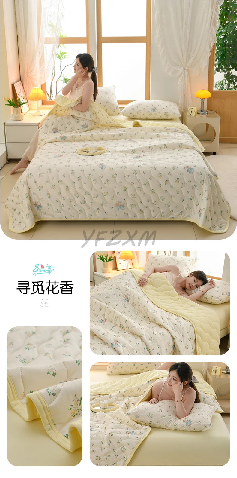 New Florals Spring Summer Blanket for Single Double Soft Skin-friendly Quilt Breathable Comfortable Air Conditioning Comforter
