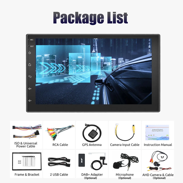 ESSGOO Car Stereo Radio Wireless CarPlay Android Auto 2 DIN 7" Car Stereo HD FM-Radio GPS Touch Screen Head Unit 4+64G DAB+AHD