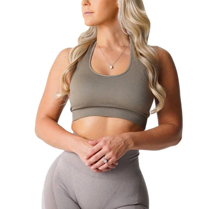 New Limitless Ribbed Seamless Halter Bra Spandex  Woman Fitness Elastic Breathable Breast Enhancement Leisure Sports Underwear