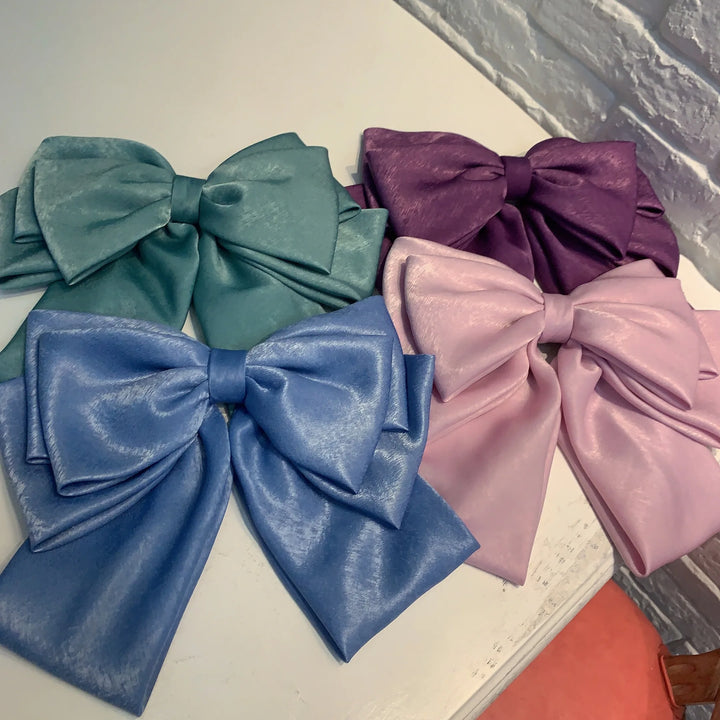 Fashion Pink Big Bow Hairpin Women's Bows Hair Accessories Long Ribbon Hair Clip for Girls Sweets Four-layer Satin Chiffon Bow