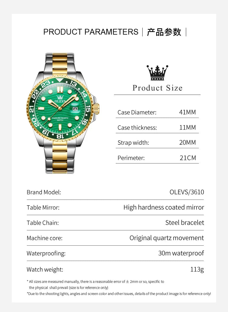 OLEVS Original Brand High Fashion Men's watch WaterproofCalendar Quartz Watch for Male Luminous Stainless Steel Authentic Watch