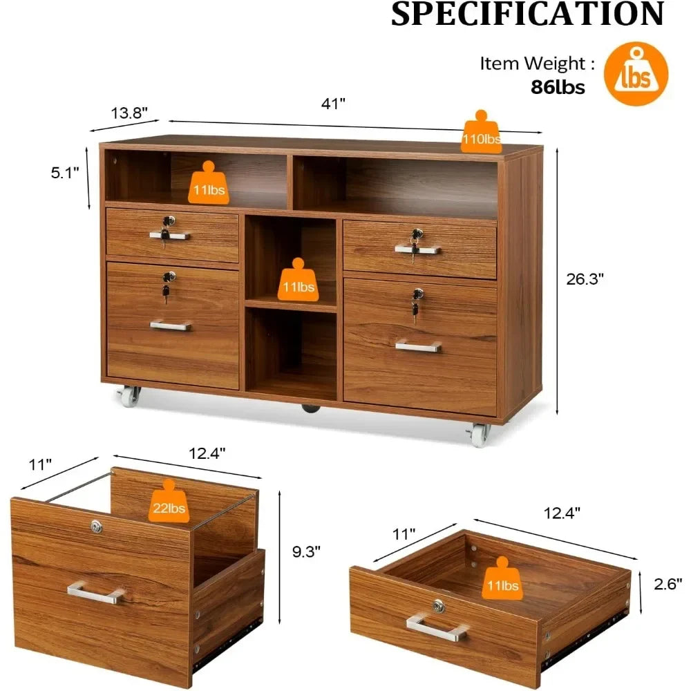 Wide 4-Drawer Office File Cabinet with Lock