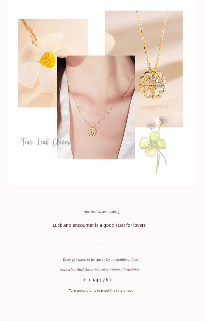 Four-Leaf Clover Foldable Sterling Silver Clavicle Chain Chinese Valentine's Day Gift