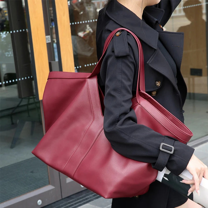 Soft Luxury Y Letter Women Shoulder Bag New Genuine Leather Fashion Large Capacity Tote Bag High-end Casual Commuting Brand Bag