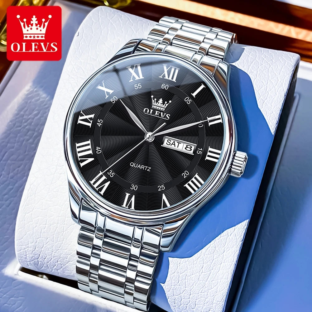 OLEVS 3663 Mens Watch Classic Original Brand Quartz Watch Waterproof  Luminous Watches For Men Dual Calendar Display Gifts Box