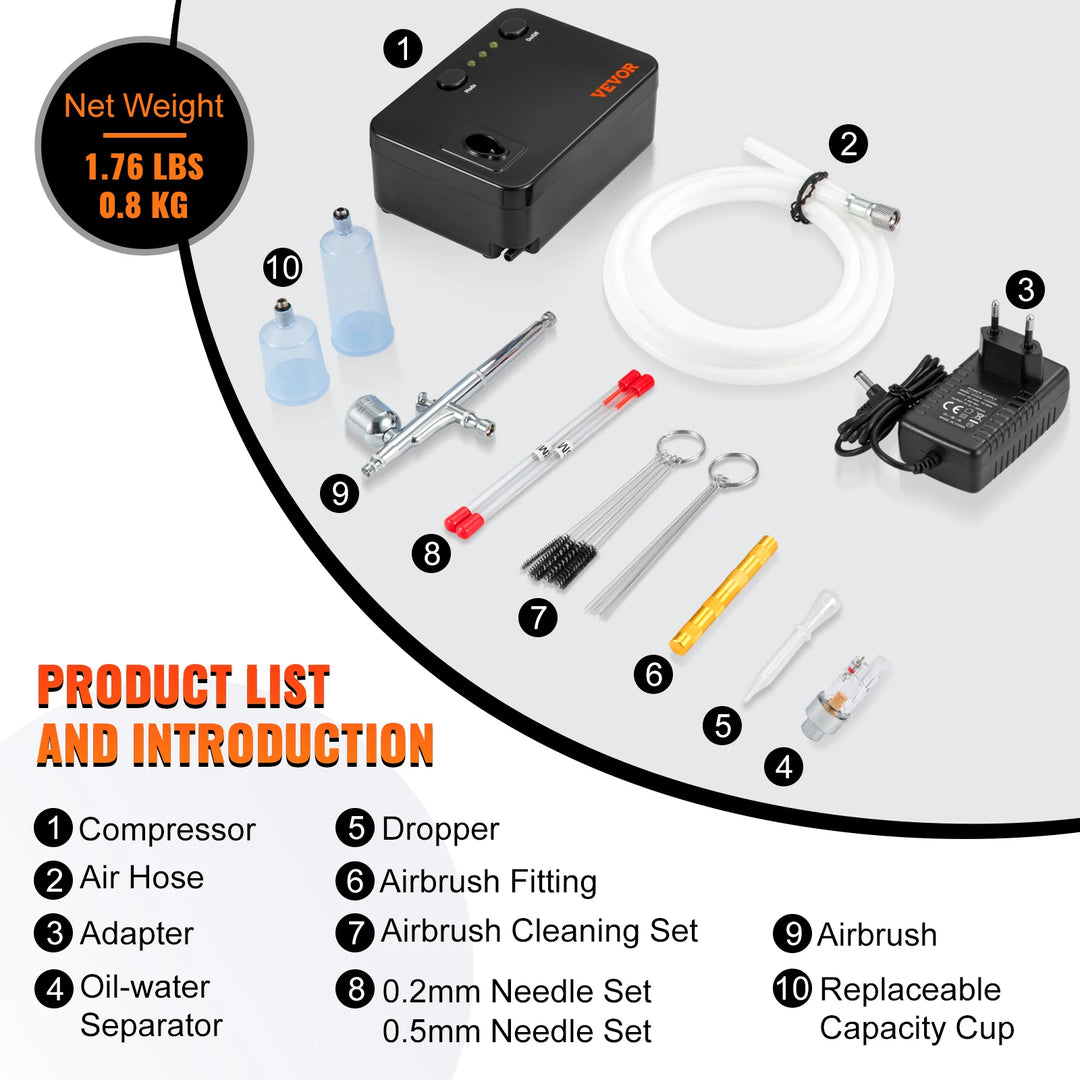 VEVOR Dual-Action Airbrush Kit Multifunctional Airbrush System Compressor 0.3mm Spray Gun for Cake Painting Nail Makeup Model