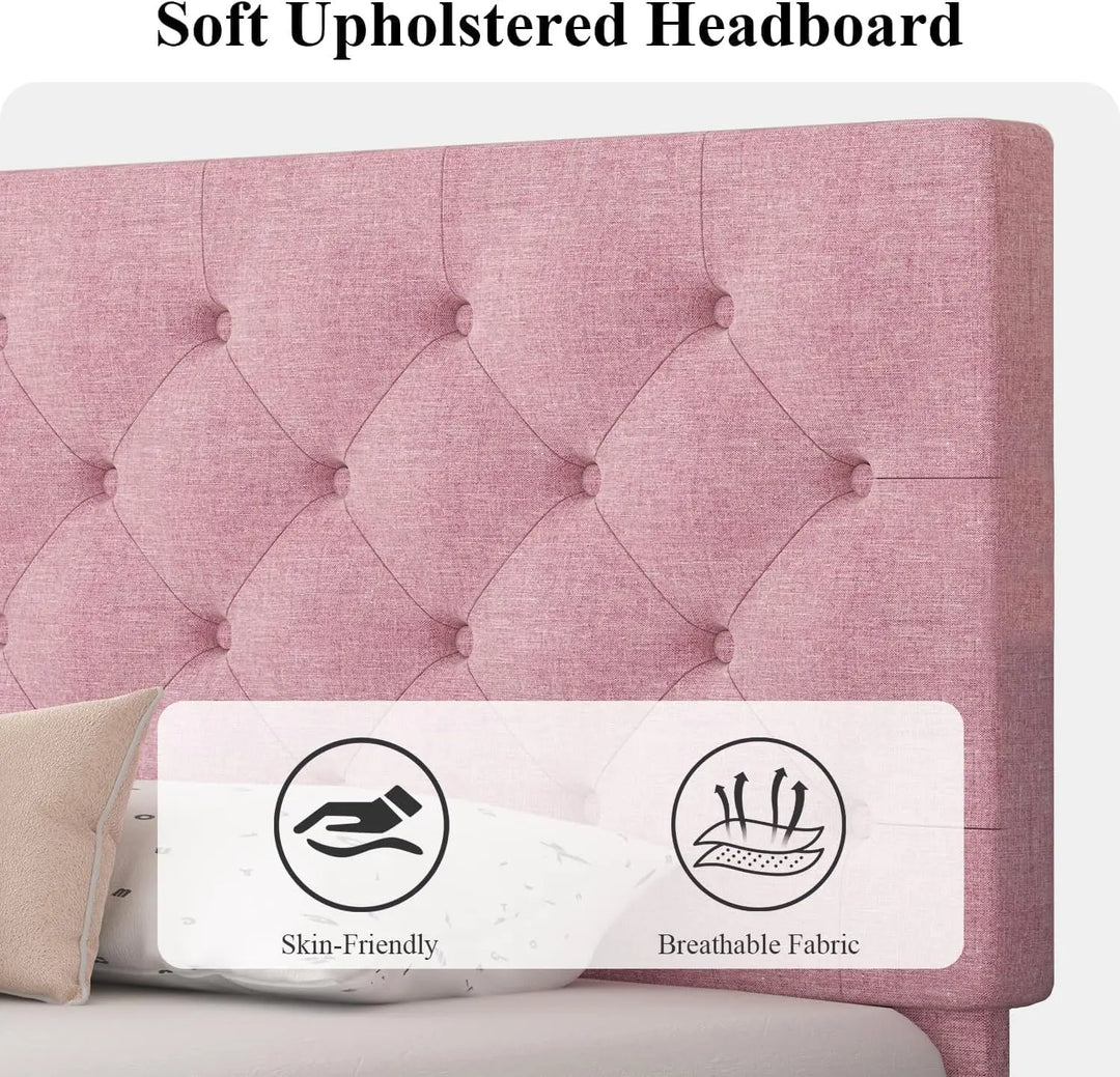 Pink Upholstered Twin Bed Frame