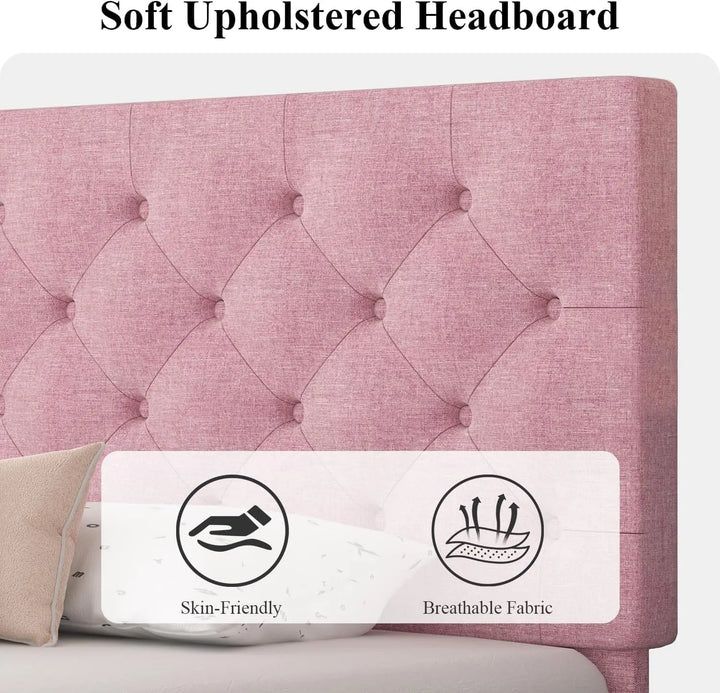 Pink Upholstered Twin Bed Frame