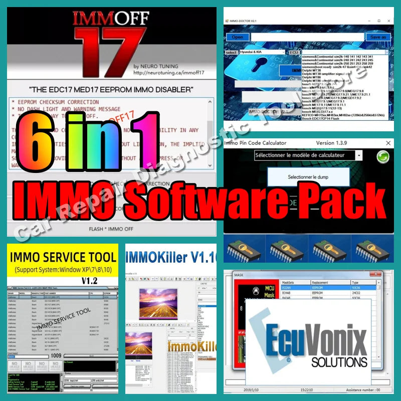 IMMO OFF software pack immoff 17 IMMO doctor V2.1 IMMO service tool Pin Code Calculator IMMO Universal Decoding 3.2 ImmoKille