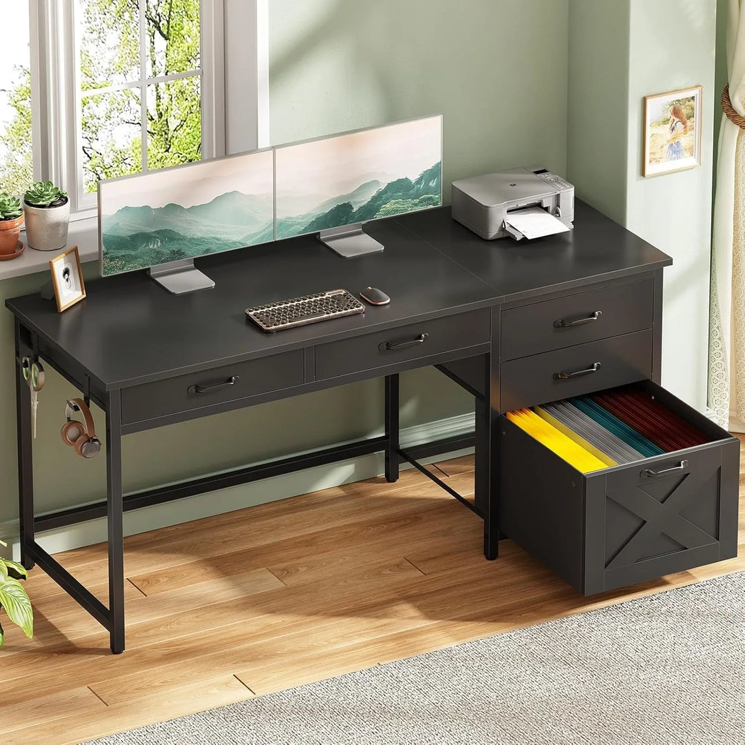 Office Desk with 5 Fabric Drawers