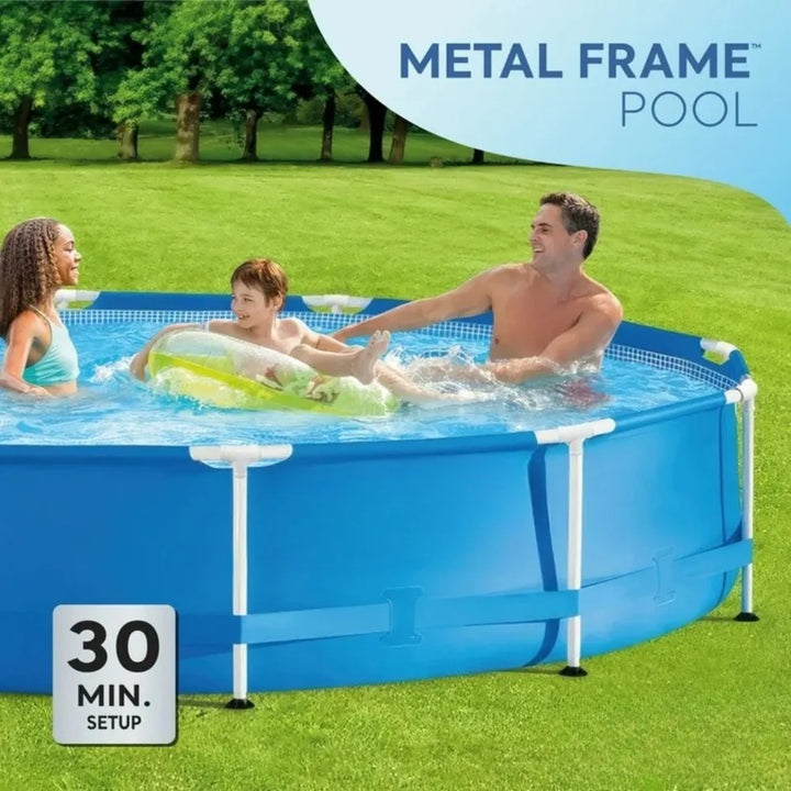 Round Metal Frame Above Ground Swimming Pool, Blue