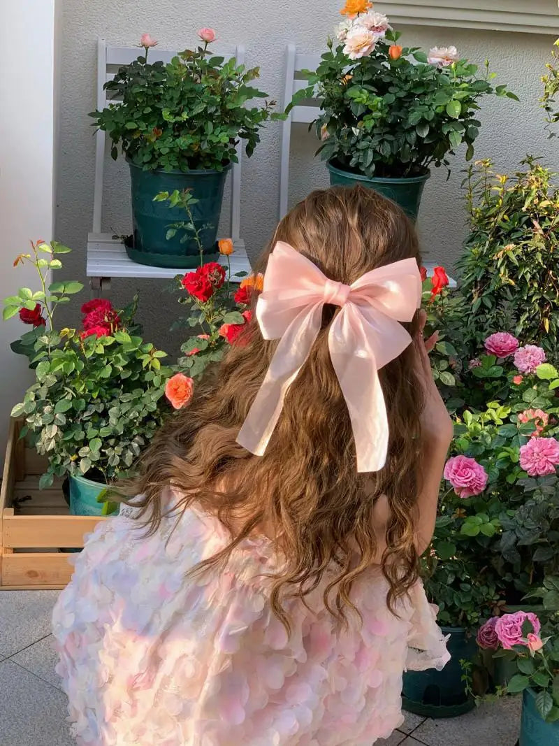 Sweet Blue Shining Satin Bowknot Hair Clip Big Ribbon Bow Barrette Solid Color Scarf Hairpin Ponytail Clip Hair Accessories