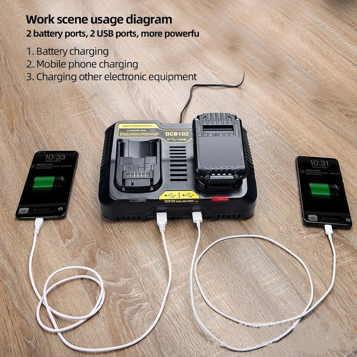 DCB102 DCB118 DCB112 Li-ion Battery Double Charging Dual USB Ports Charger For DeWalt 12V 14.4V 18V 20V DCB101 DCB200 DCB201