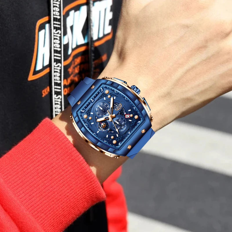LIGE Outdoor Square Casual Sport Quartz Man Watch Top Brand Luxury Watches Fashion 50M Waterproof Auto Date Silicone Chronograph