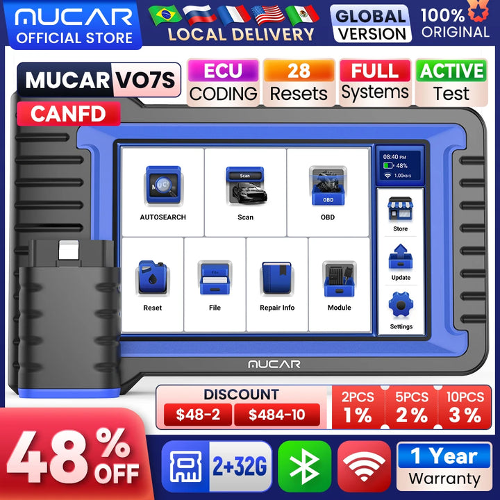MUCAR VO7S CANFD Professional Scan Tool Bi-Directional Control ECU Coding Auto Car Diagnostic Tool Full System OBD2 Scanner