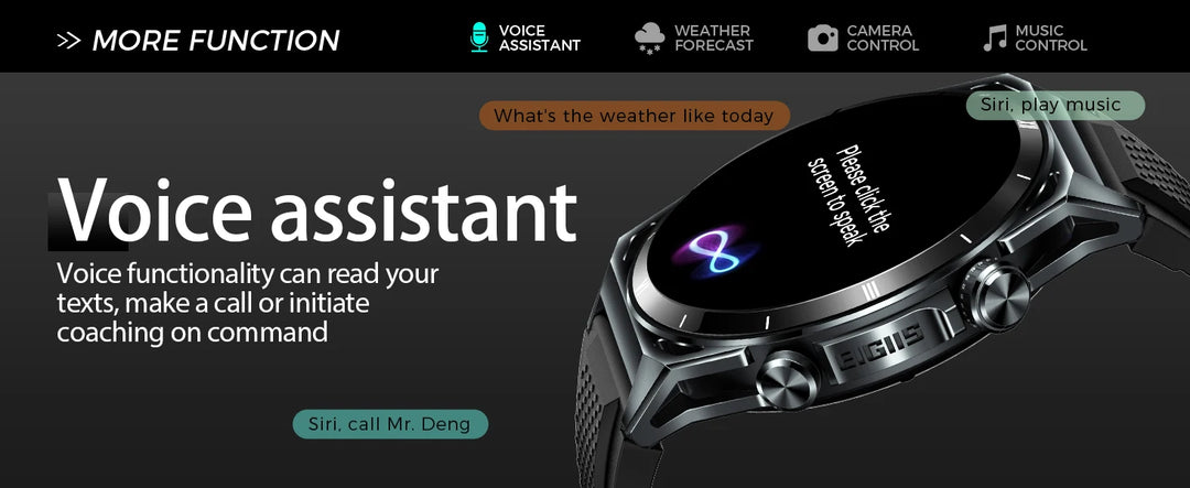 EIGIIS New Smart Watch KE6 1.43" AMOLED Display Men Black Sports Watch KE Series Bluetooth Call Health Monitor IP68 Waterproof