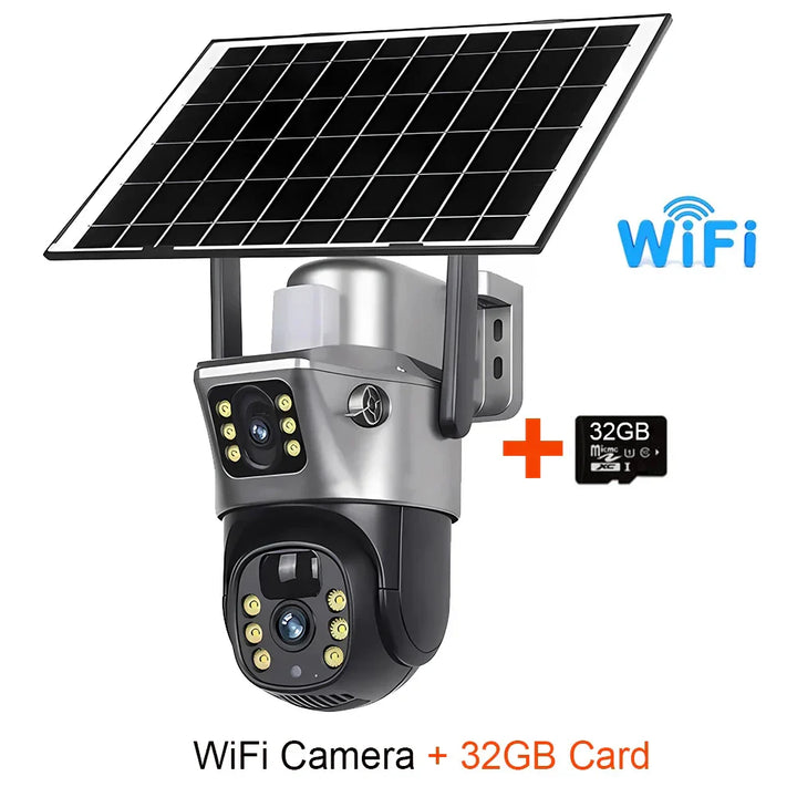 4G Sim Card Solar Camera Dual Lens Outdoor 8MP 4K Low Power Battery IP Camera PIR Night Vision V380 Pro CCTV Security Protection