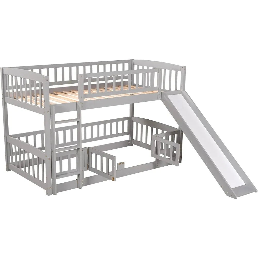 Twin Low Bunk Bed with Slide