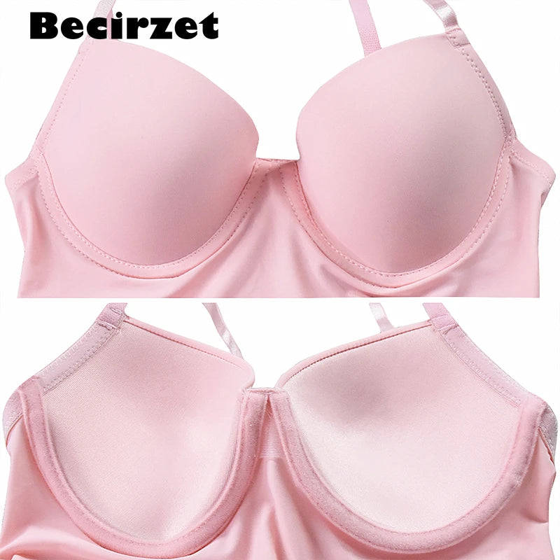 S-XXL Size Full Length Control Slips Women Shapewear Underwear Dress With Underwire Cup Body Shapers Black Beige