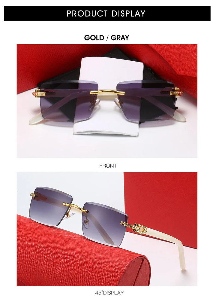 Luxury Brand Diamond Acetate Frame Square Sunglasses For Men Trendy Rimless Rectangle Sun Glasses Oculos De Sol Masculino