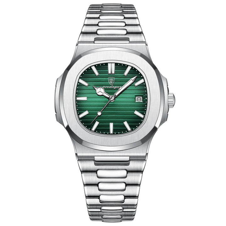 POEDAGAR Luxury Classic Man Watches Luminous Date Stainless Steel Square Quartz Male Clock Waterproof Watch for Men Reloj +Box